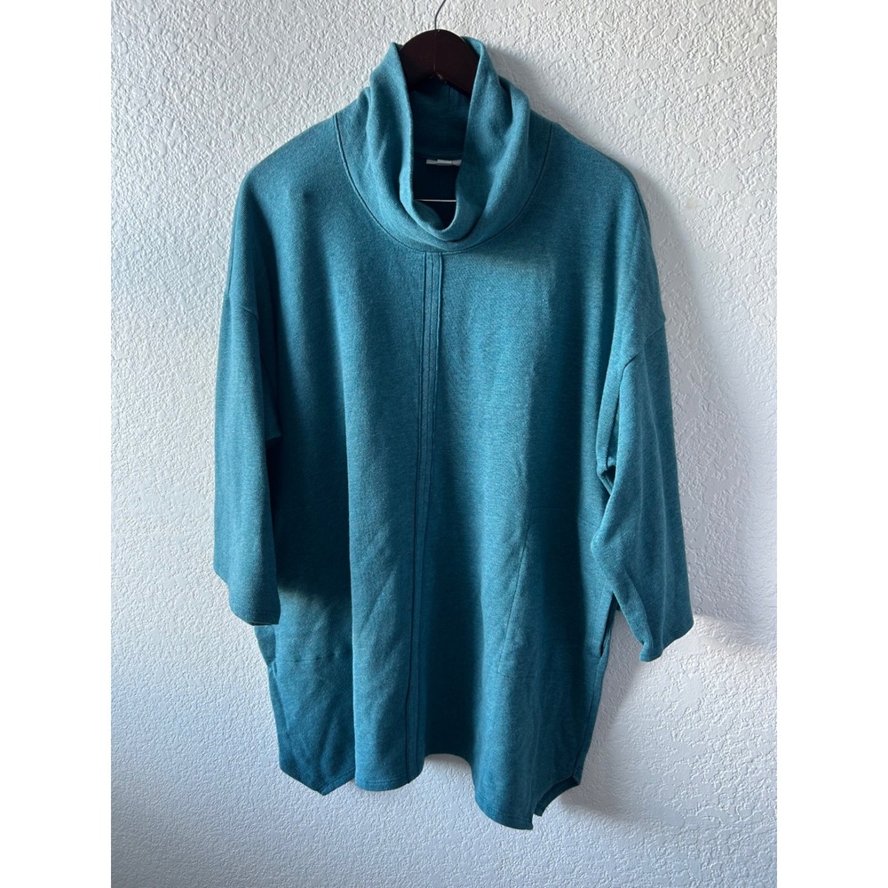 Pure Jill Teal Cowl Neck Tunic Sweatshirt Pullover M Oversized Lagenlook‎ Boho